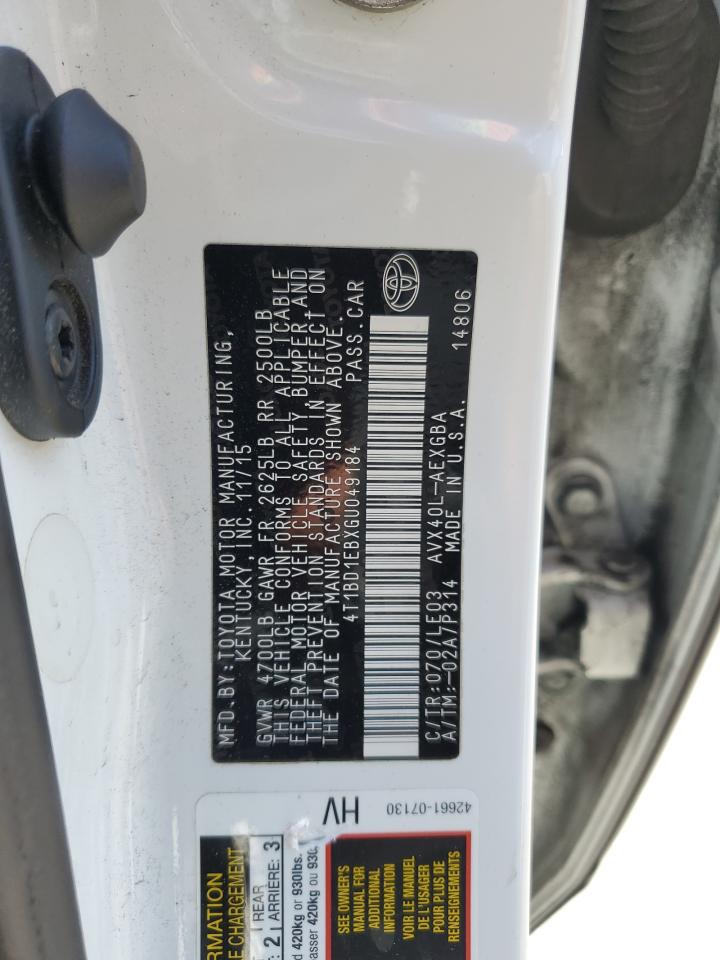 2016 Toyota Avalon Hybrid VIN: 4T1BD1EBXGU049184 Lot: 55261795
