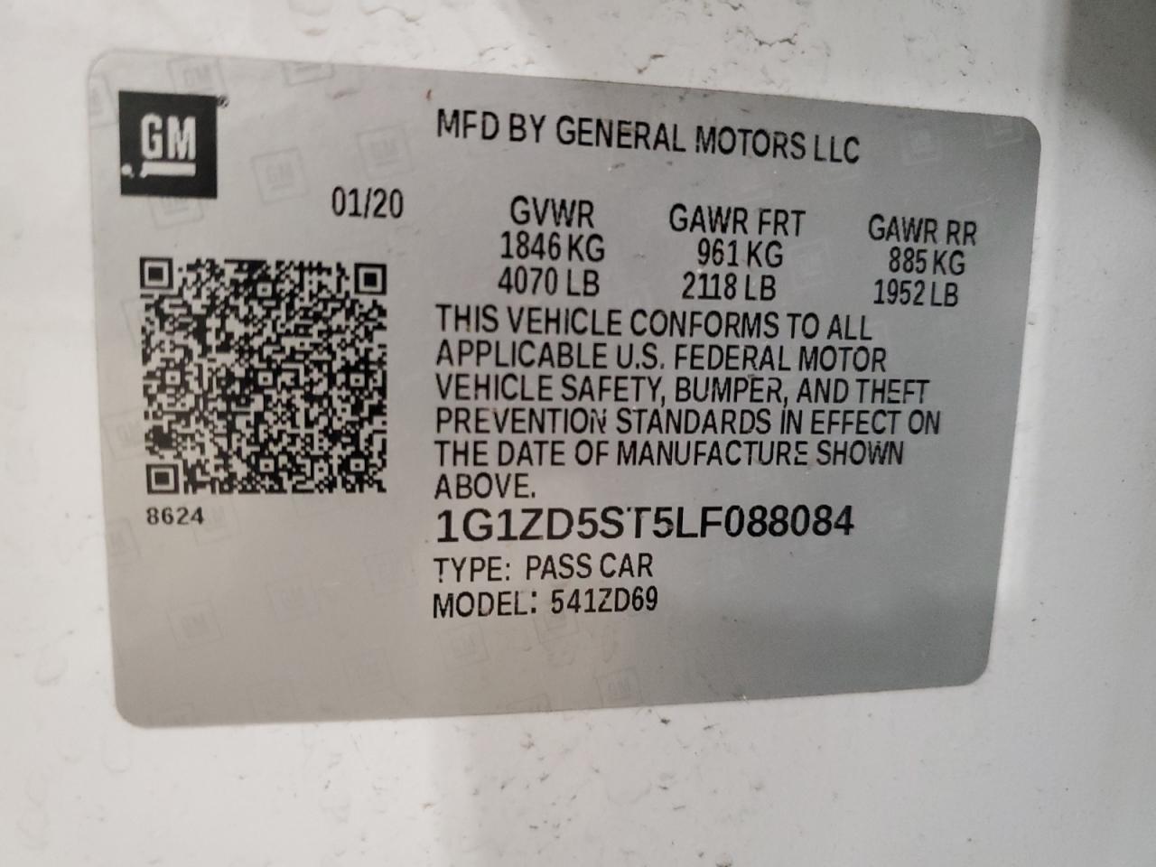 2020 Chevrolet Malibu Lt VIN: 1G1ZD5ST5LF088084 Lot: 53195225