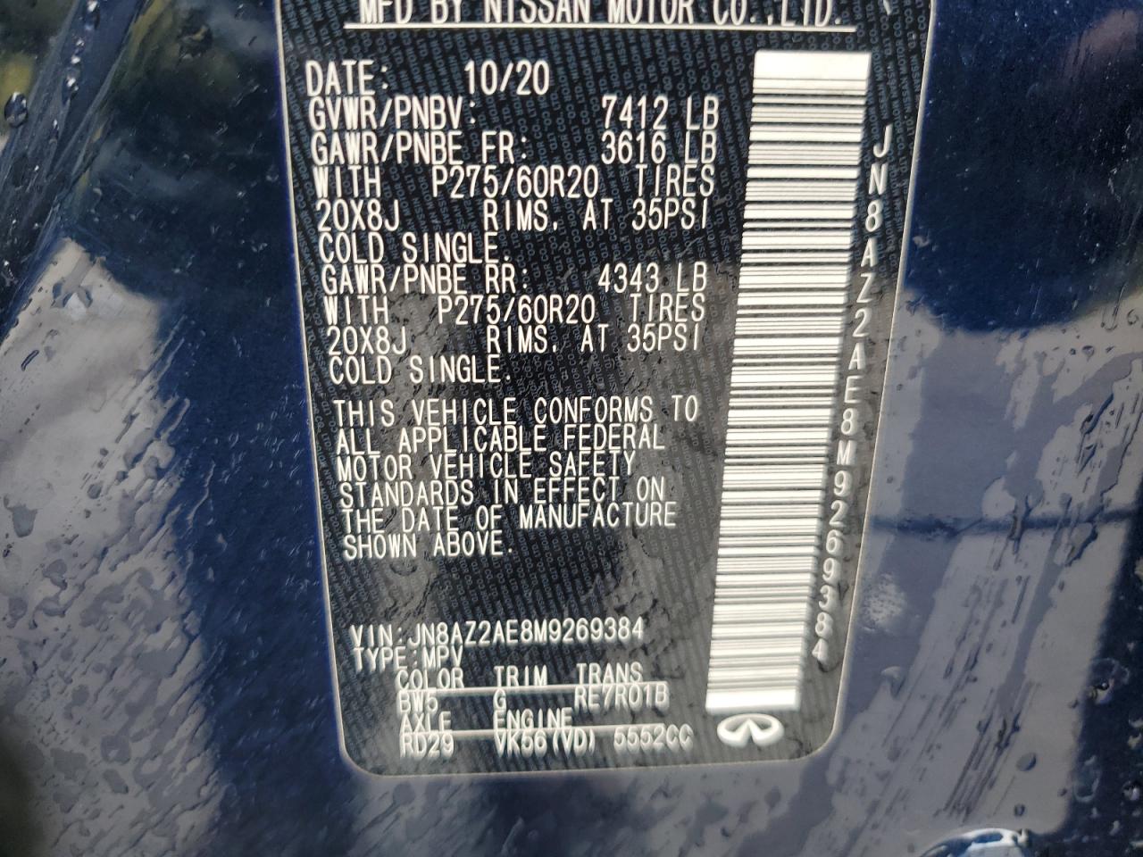 2021 Infiniti Qx80 Luxe VIN: JN8AZ2AE8M9269384 Lot: 54334955