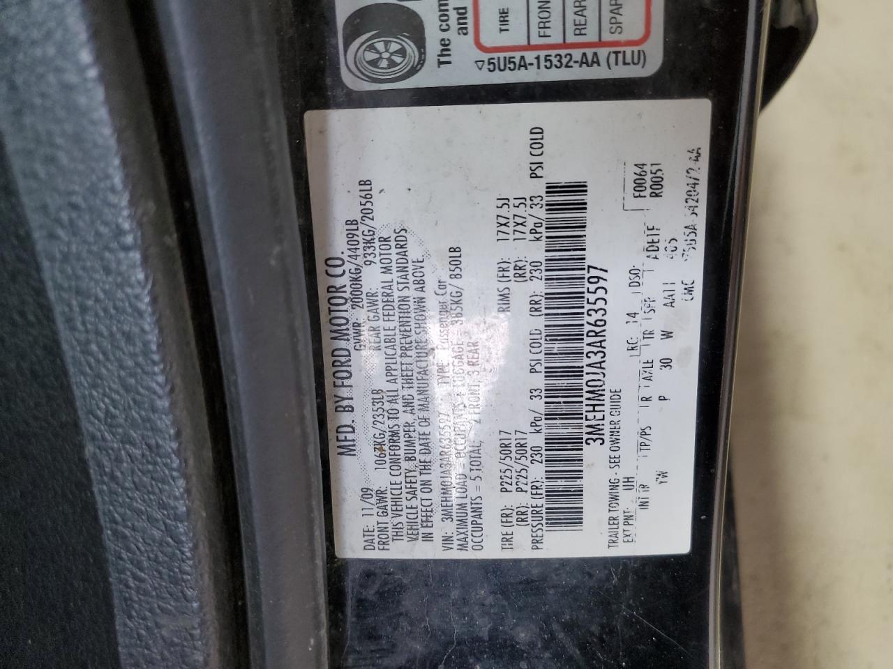 2010 Mercury Milan Premier VIN: 3MEHM0JA3AR635597 Lot: 53962185