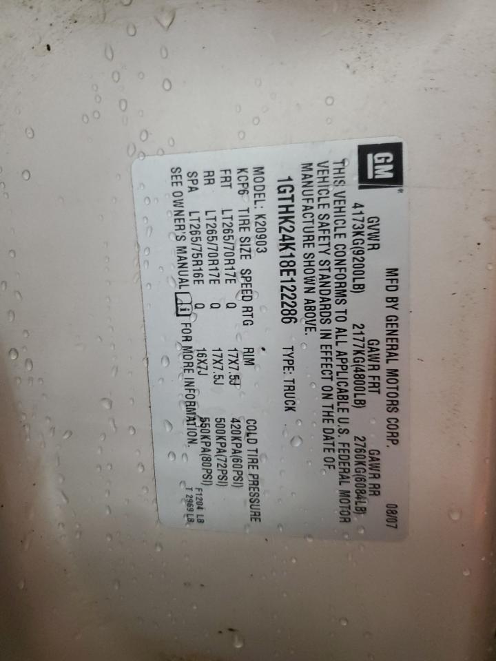 2008 GMC Sierra K2500 Heavy Duty VIN: 1GTHK24K18E122286 Lot: 52163675