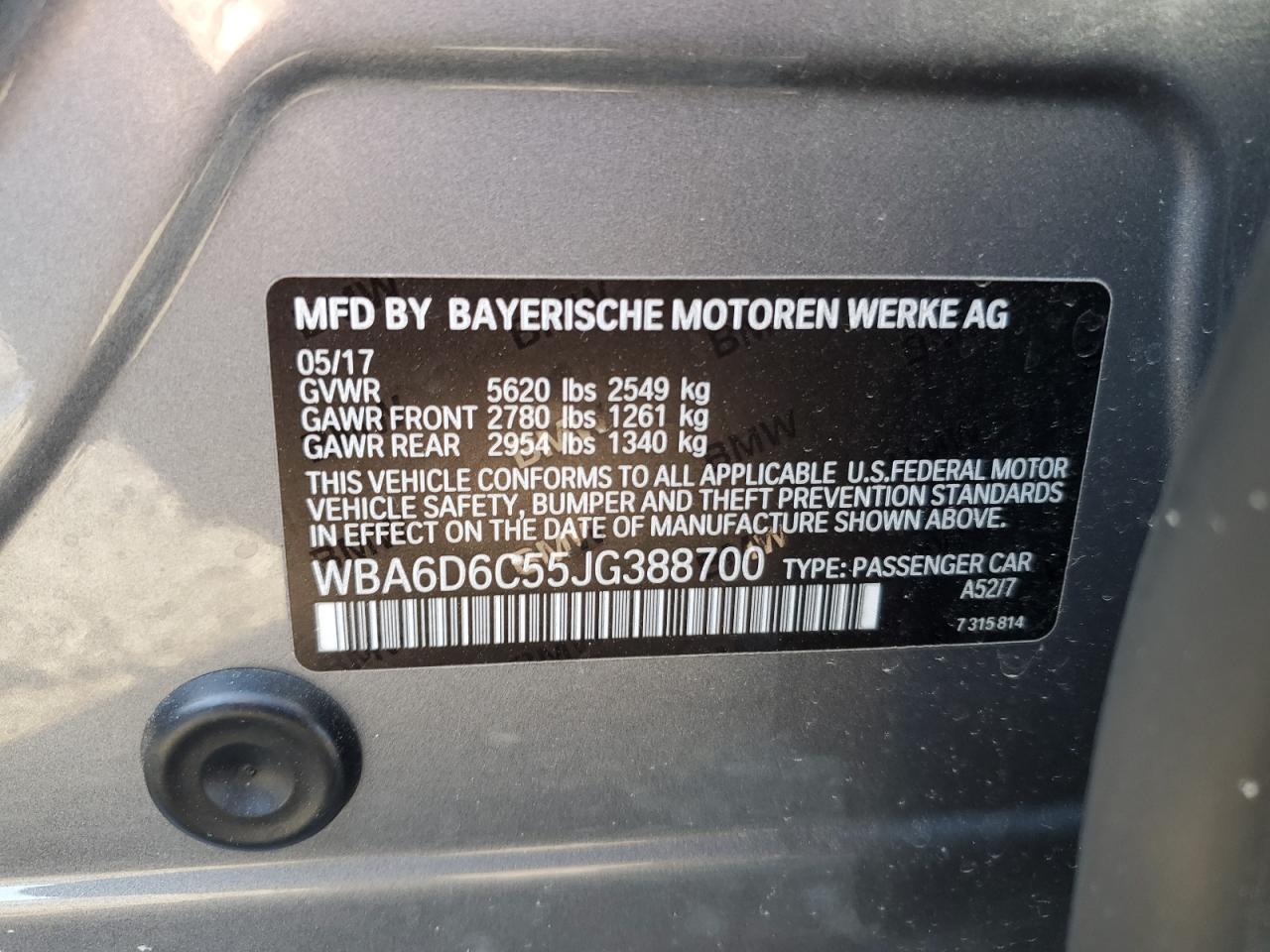 2018 BMW 650 Xi Gran Coupe VIN: WBA6D6C55JG388700 Lot: 54908745