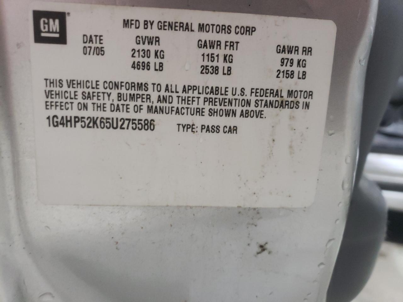 2005 Buick Lesabre Custom VIN: 1G4HP52K65U275586 Lot: 51681925