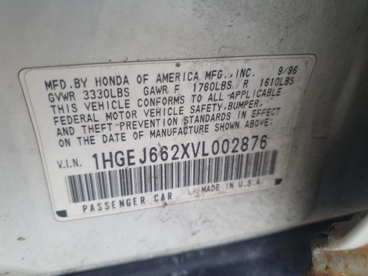 1997 Honda Civic Dx VIN: 1HGEJ662XVL002876 Lot: 52182305