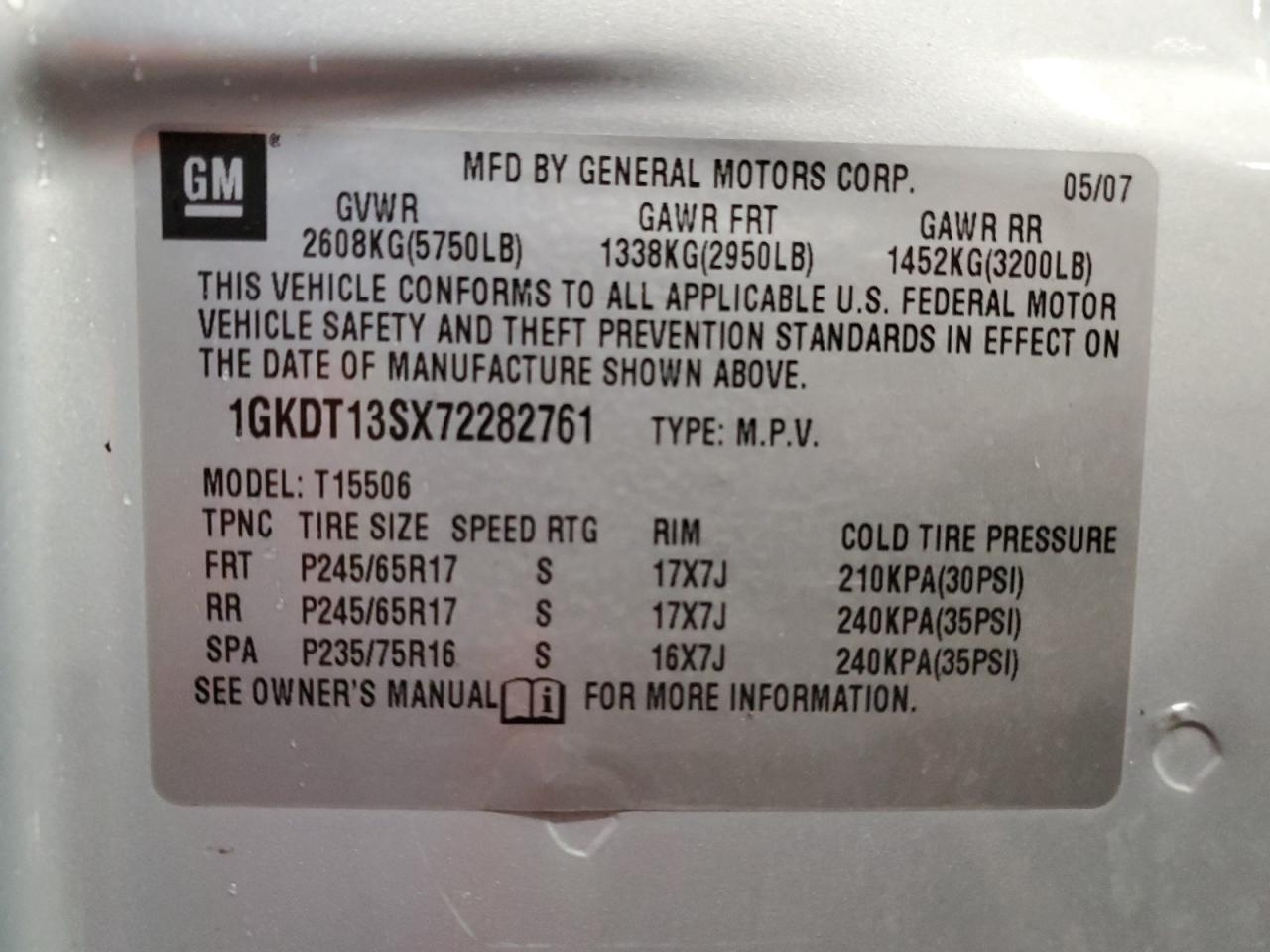 2007 GMC Envoy VIN: 1GKDT13SX72282761 Lot: 52112675