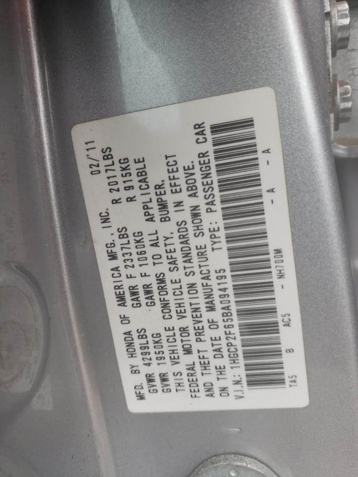 2011 Honda Accord Se VIN: 1HGCP2F65BA094195 Lot: 53667175