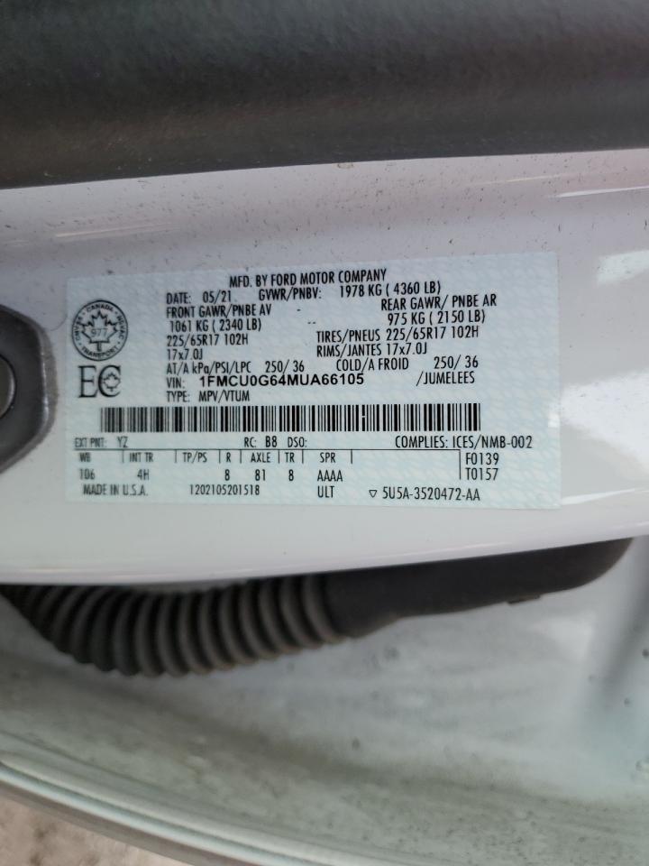 2021 Ford Escape Se VIN: 1FMCU0G64MUA66105 Lot: 52385155