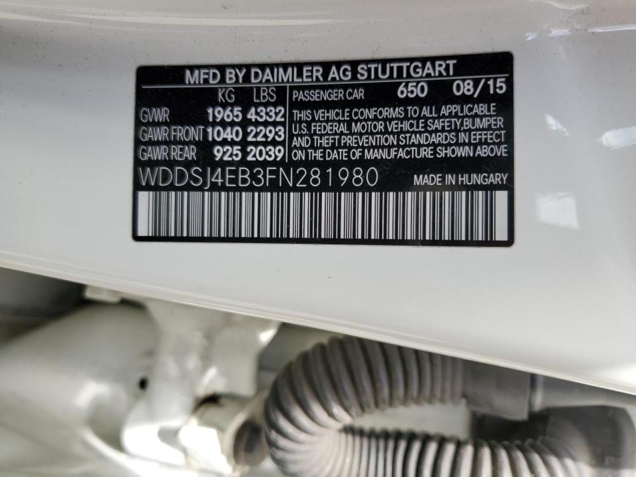 2015 Mercedes-Benz Cla 250 VIN: WDDSJ4EB3FN281980 Lot: 51872655