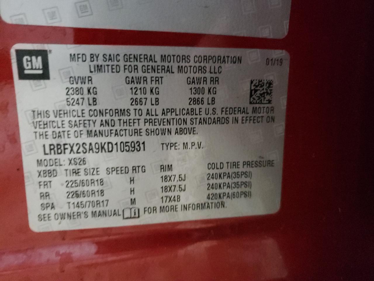 2019 Buick Envision Essence VIN: LRBFX2SA9KD105931 Lot: 52415165
