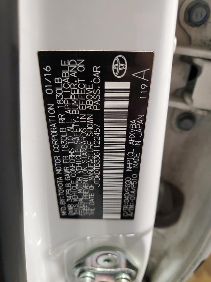 2016 Toyota Prius C VIN: JTDKDTB33G1122457 Lot: 53325405