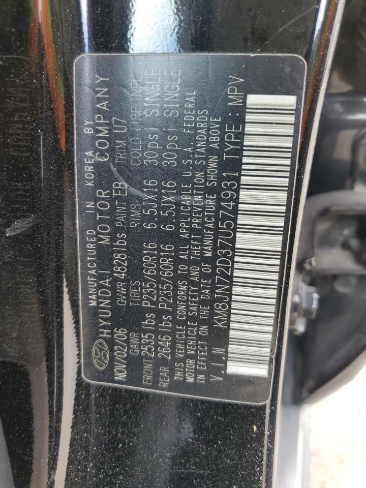 2007 Hyundai Tucson Se VIN: KM8JN72D37U574931 Lot: 54601645