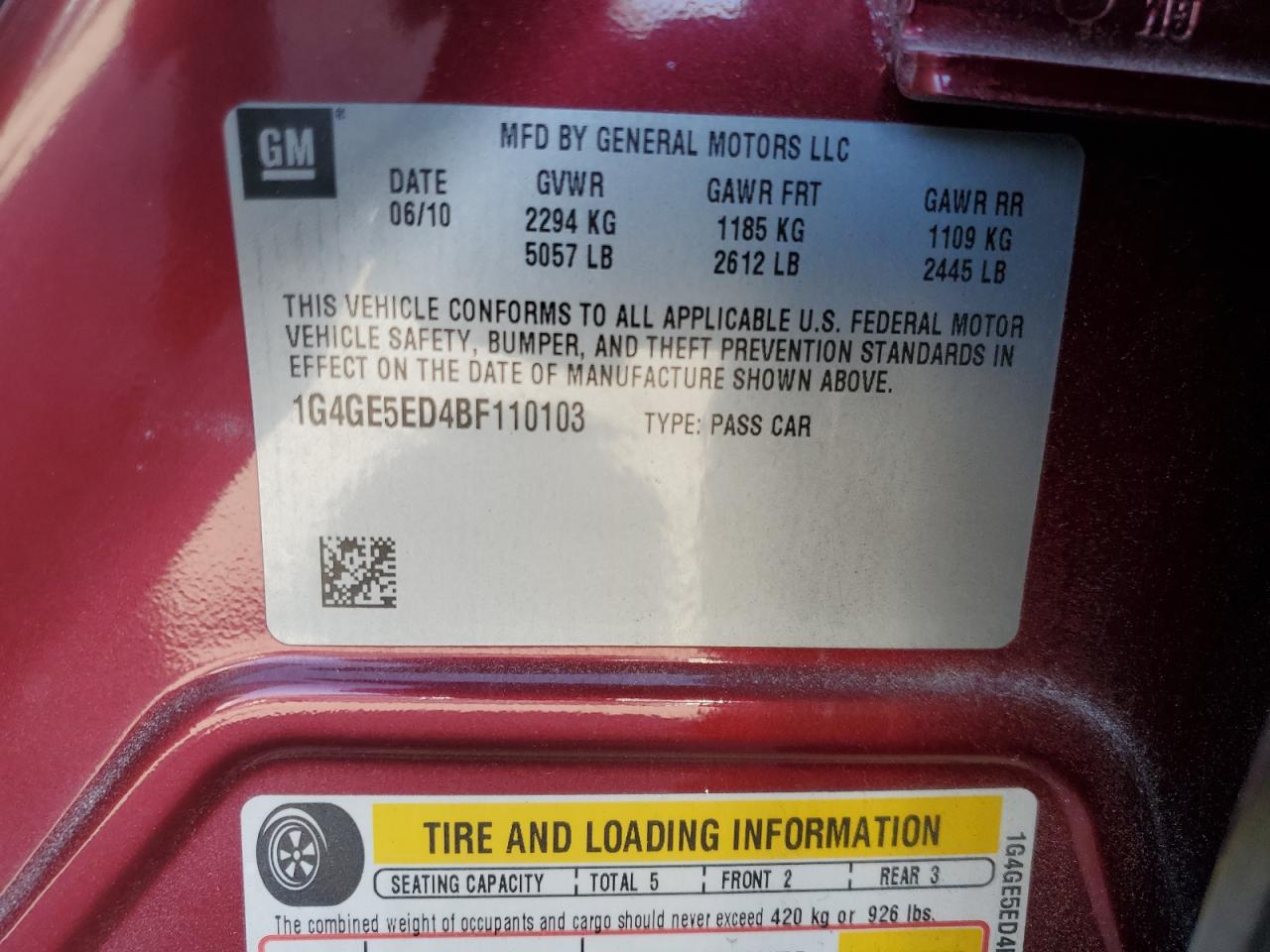 2011 Buick Lacrosse Cxs VIN: 1G4GE5ED4BF110103 Lot: 53096945