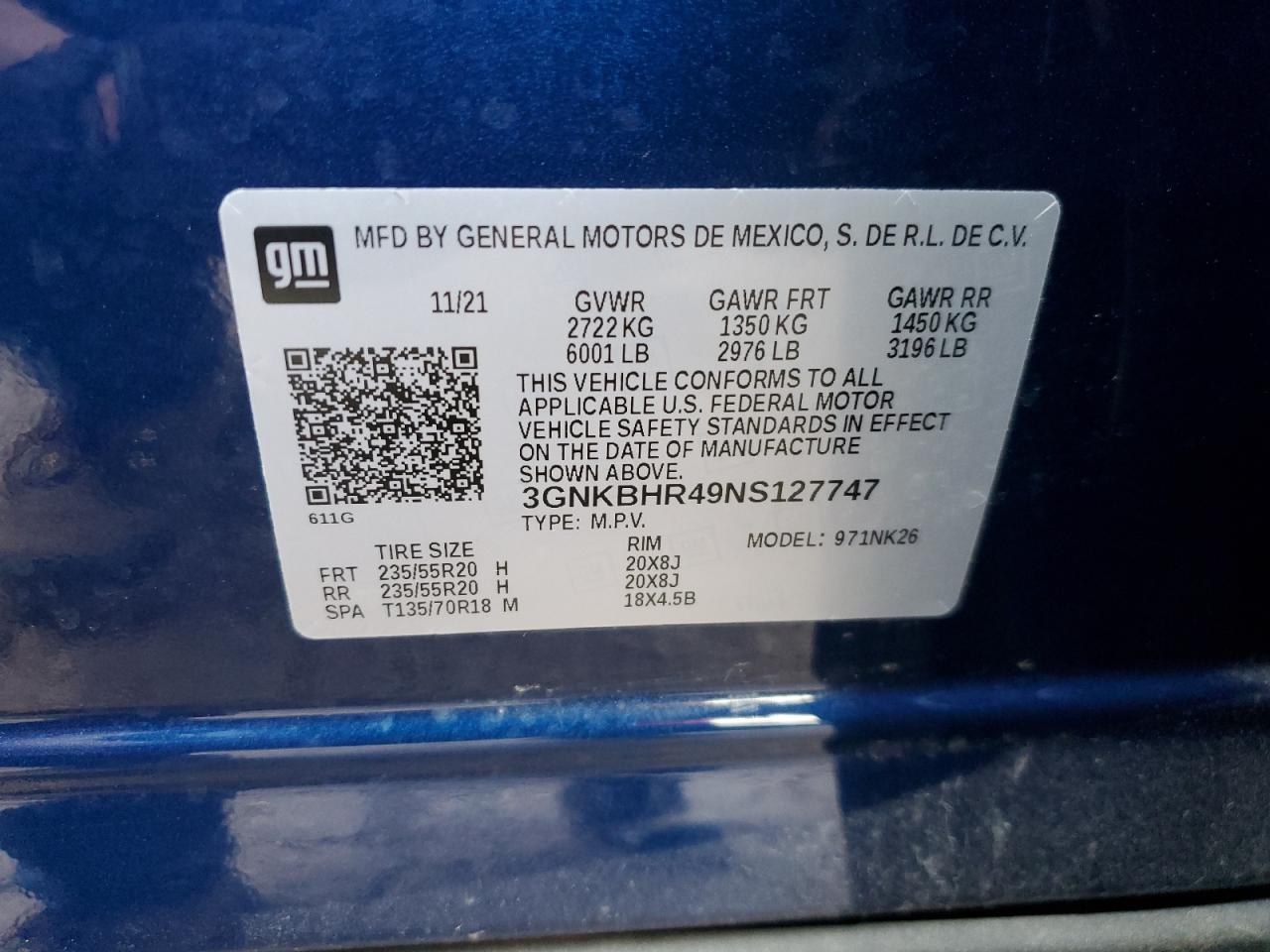 2022 Chevrolet Blazer 2Lt VIN: 3GNKBHR49NS127747 Lot: 54090745