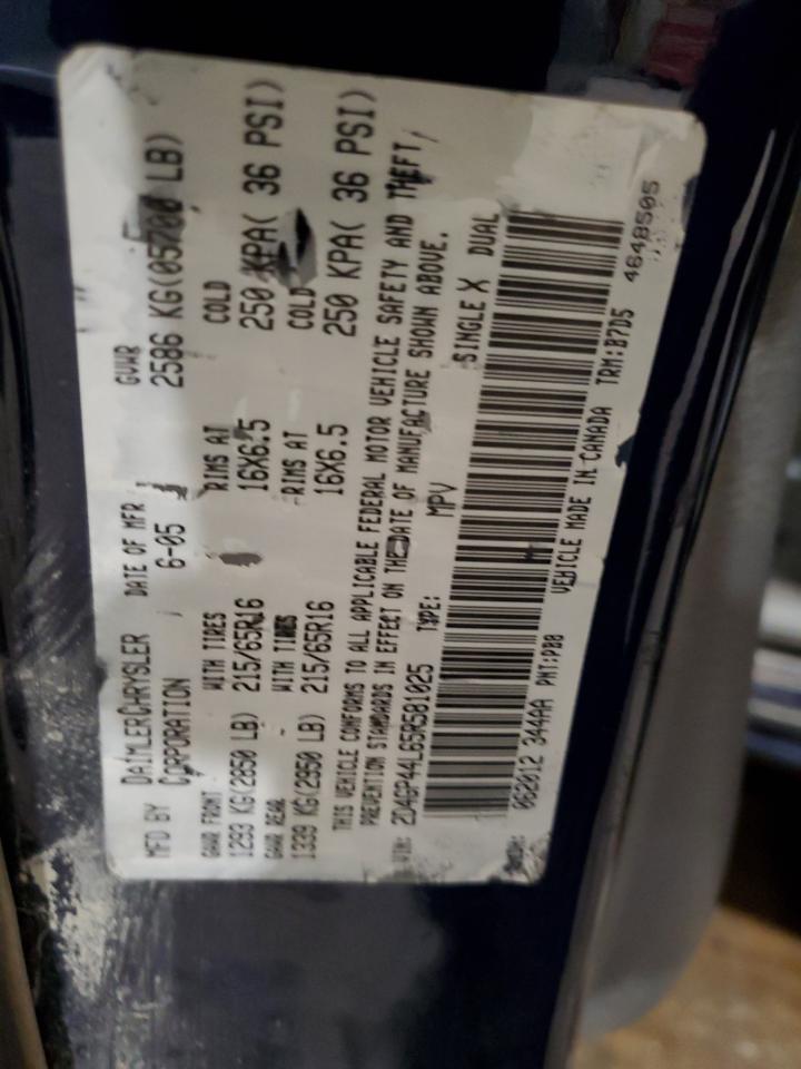 2005 Dodge Grand Caravan Sxt VIN: 2D4GP44L65R581025 Lot: 52443995
