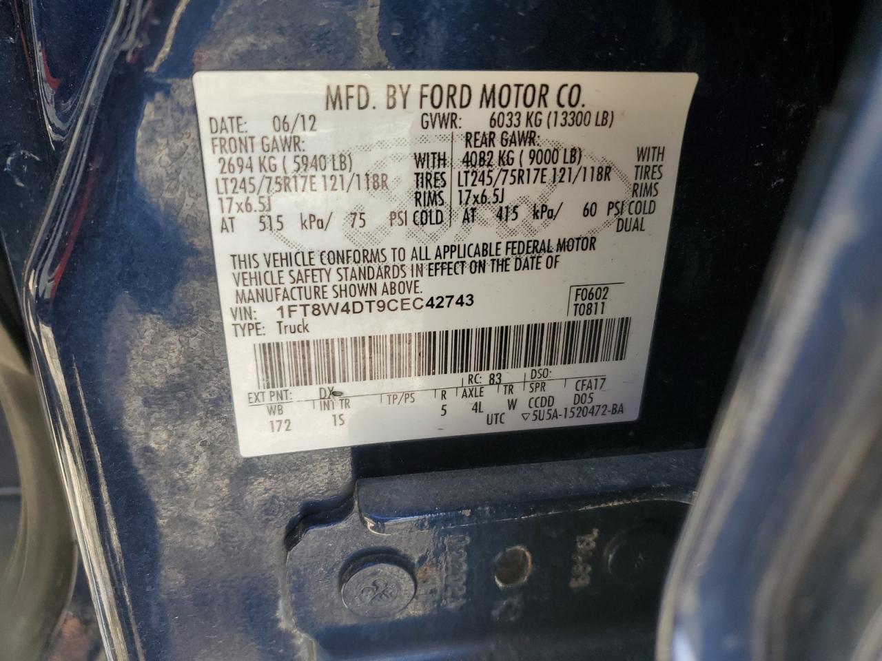 2012 Ford F450 Super Duty VIN: 1FT8W4DT9CEC42743 Lot: 54935925