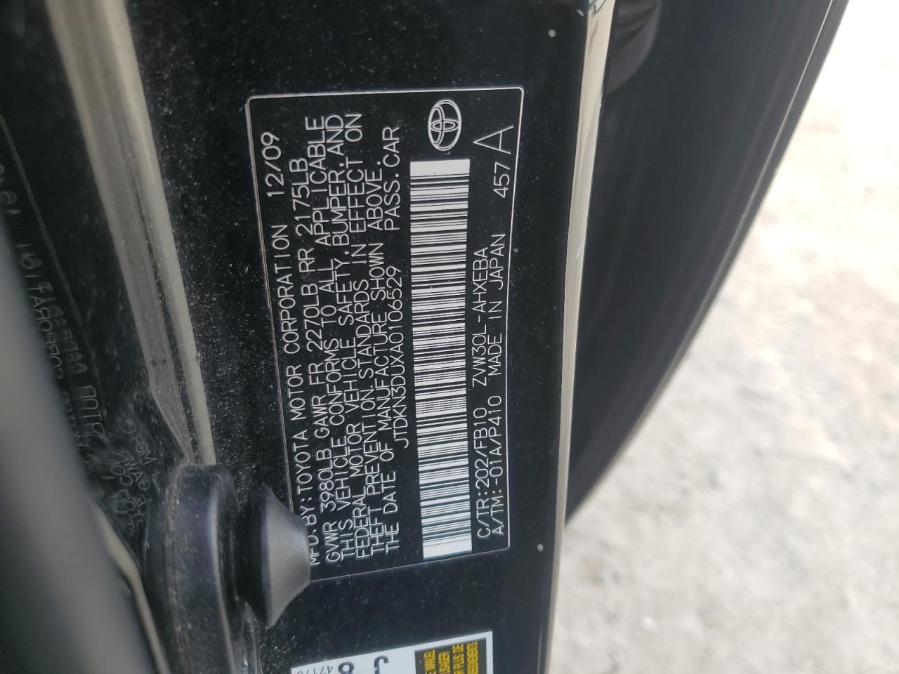 jtdkn3duxa0106529 JTDKN3DUXA0106529 2010 Toyota Prius