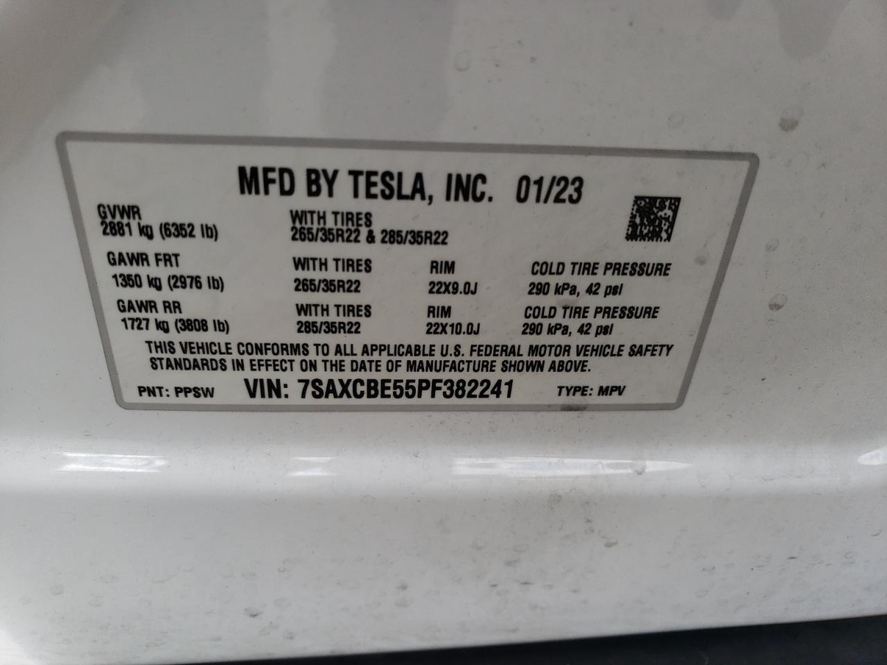 2023 Tesla Model X VIN: 7SAXCBE55PF382241 Lot: 54885475