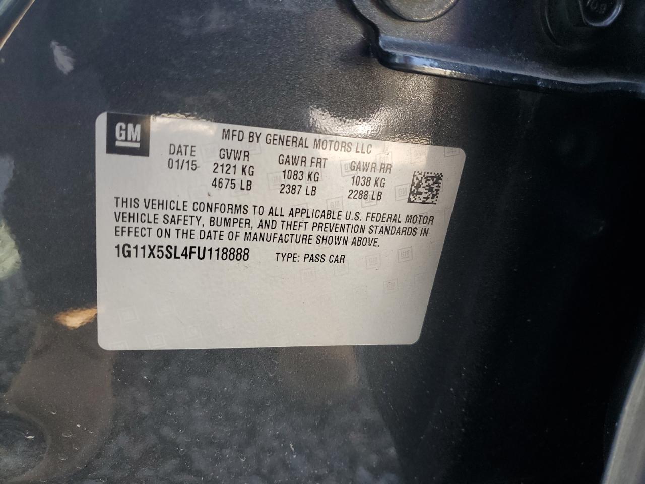 2015 Chevrolet Impala Ls VIN: 1G11X5SL4FU118888 Lot: 54168955