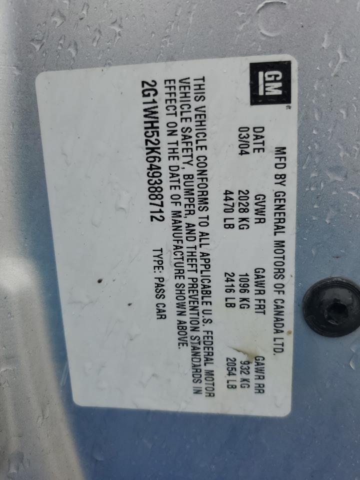 2004 Chevrolet Impala Ls VIN: 2G1WH52K649388712 Lot: 51843635