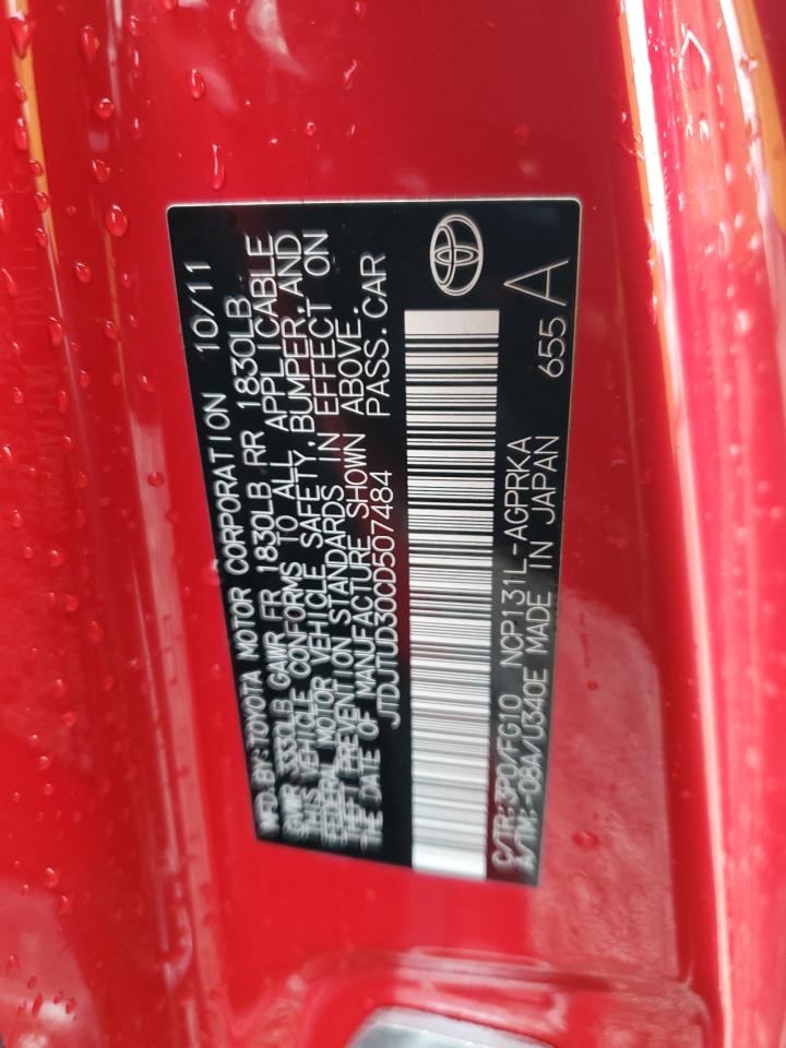 2012 Toyota Yaris VIN: JTDJTUD30CD507484 Lot: 53858105