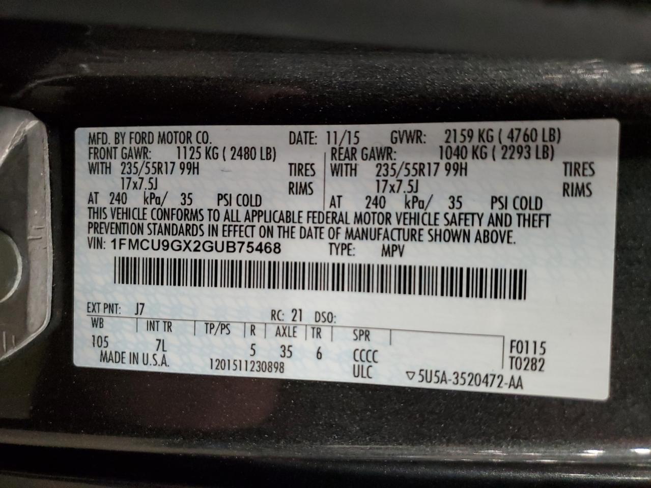 1fmcu9gx2gub75468 1FMCU9GX2GUB75468 2016 Ford Escape Se