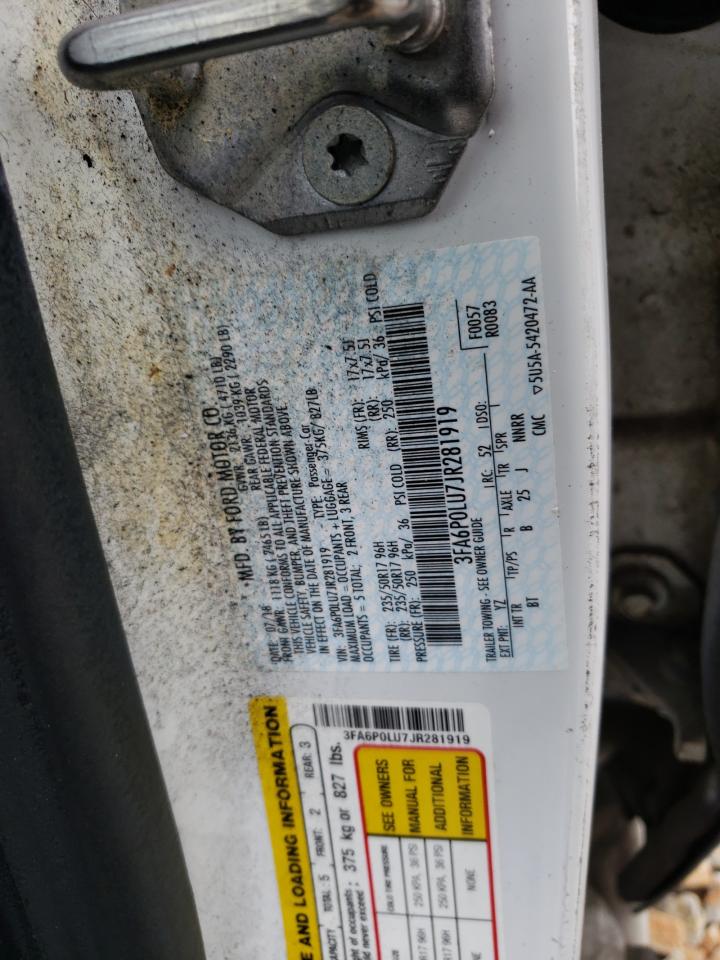 2018 Ford Fusion Se Hybrid VIN: 3FA6P0LU7JR281919 Lot: 54141075