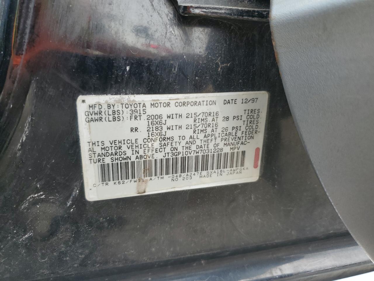 1998 Toyota Rav4 VIN: JT3GP10V7W7031228 Lot: 53851415