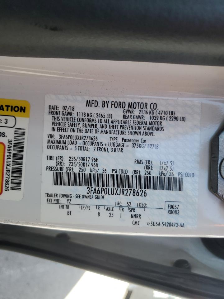 2018 Ford Fusion Se Hybrid VIN: 3FA6P0LUXJR278626 Lot: 54035745