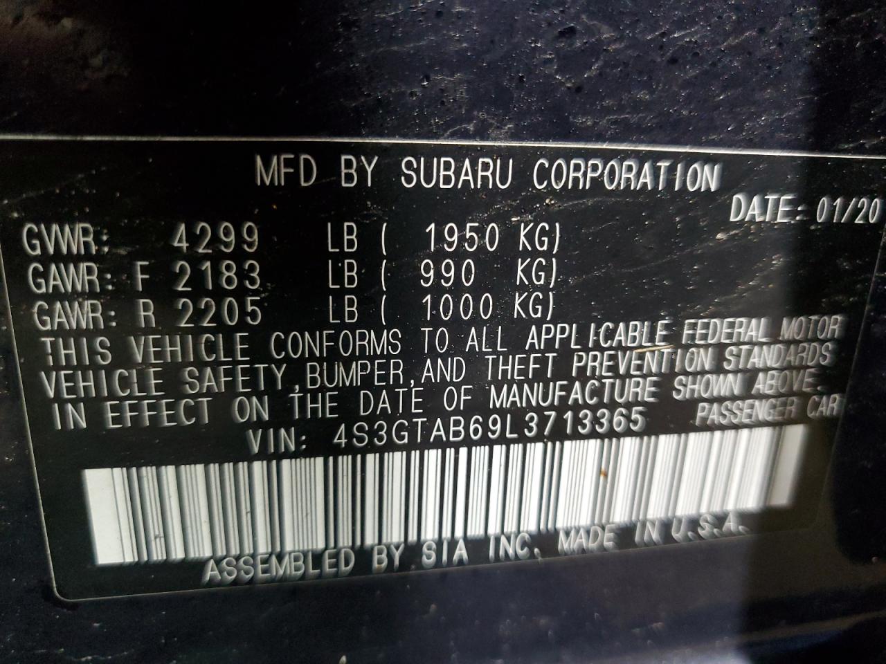 2020 Subaru Impreza VIN: 4S3GTAB69L3713365 Lot: 51605555