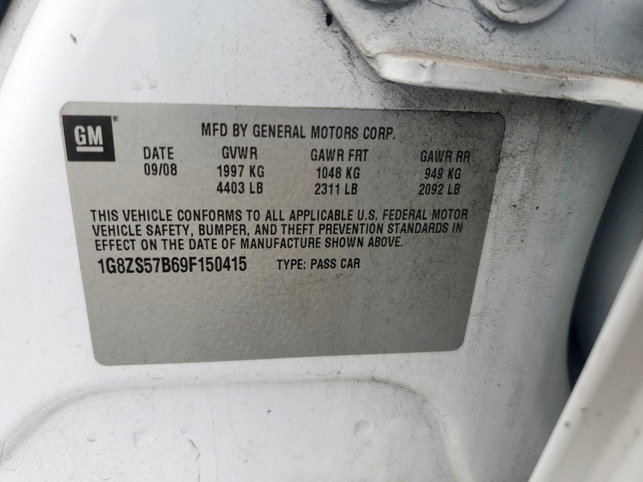 2008 Saturn Aura Xe VIN: 1G8ZS57B69F150415 Lot: 52059935