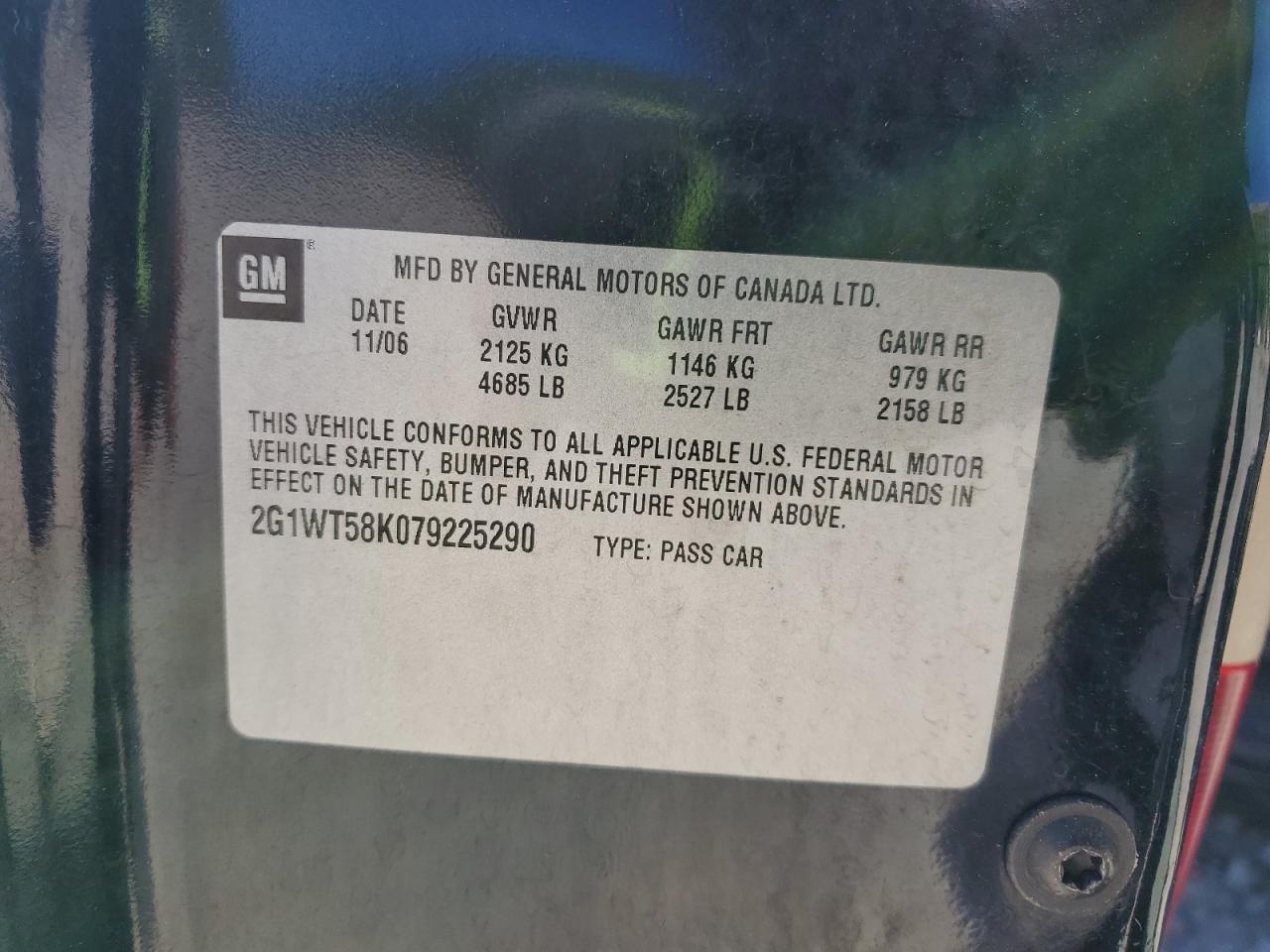 2007 Chevrolet Impala Lt VIN: 2G1WT58K079225290 Lot: 85582395