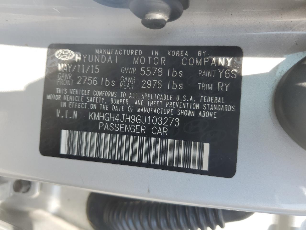 2016 Hyundai Equus Signature VIN: KMHGH4JH9GU103273 Lot: 54845535