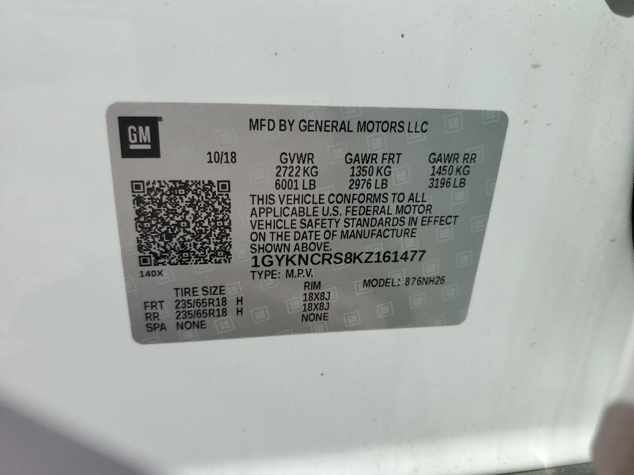 2019 Cadillac Xt5 Luxury VIN: 1GYKNCRS8KZ161477 Lot: 52893975