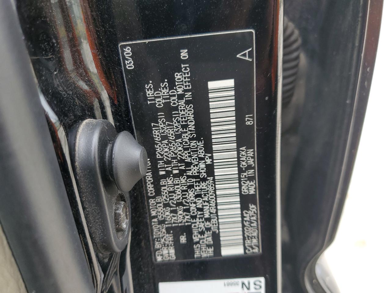 2006 Toyota 4Runner Sr5 VIN: JTEBU14R460098594 Lot: 52234115