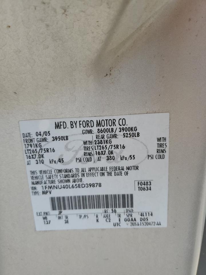 2005 Ford Excursion Xlt VIN: 1FMNU40L65ED39878 Lot: 54685155