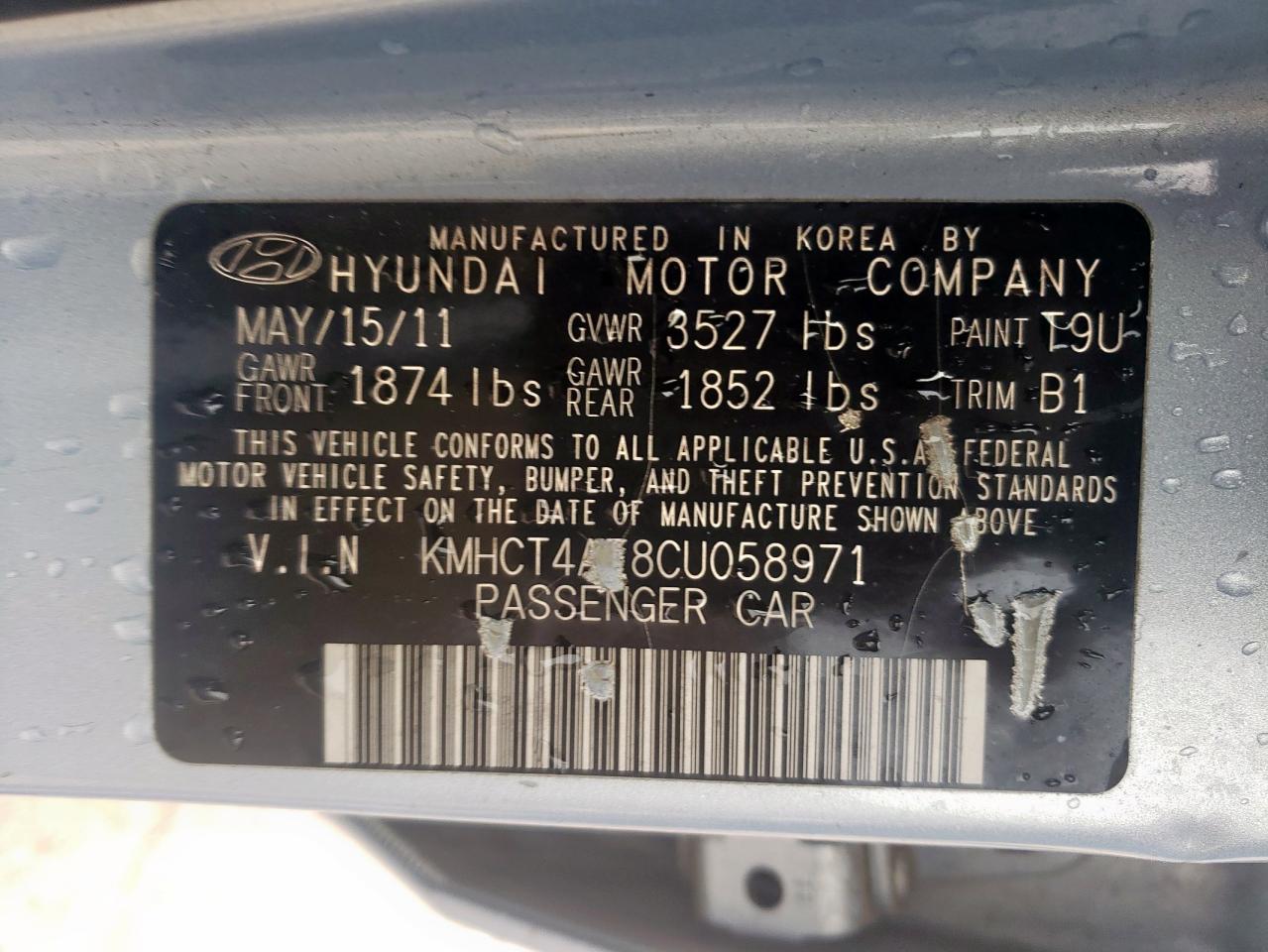 2012 Hyundai Accent Gls VIN: KMHCT4AE8CU058971 Lot: 55045825