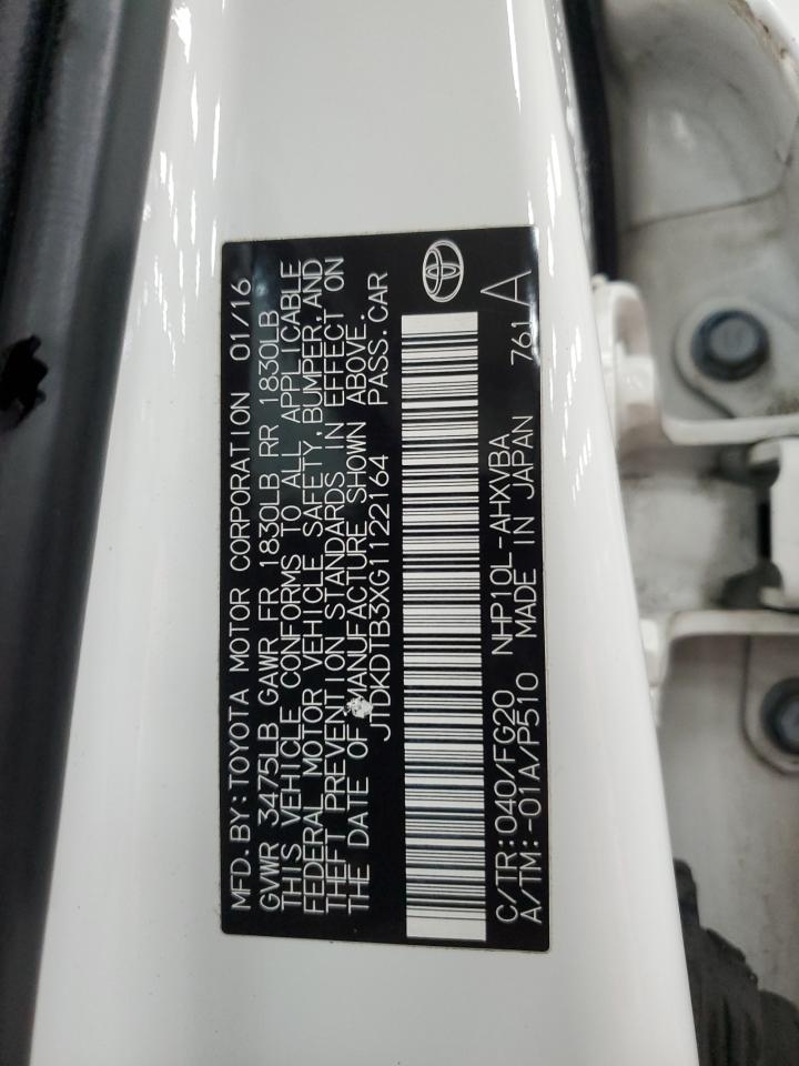 2016 Toyota Prius C VIN: JTDKDTB3XG1122164 Lot: 53525885