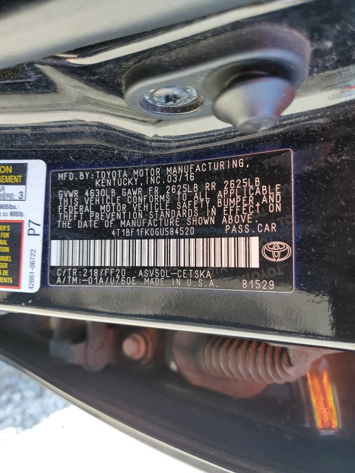 2016 Toyota Camry Le VIN: 4T1BF1FK0GU584520 Lot: 54865425