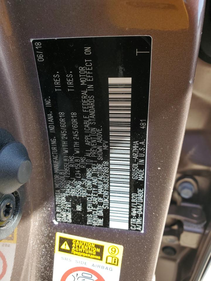 2018 Toyota Highlander Se VIN: 5TDKZRFH8JS278918 Lot: 55045135