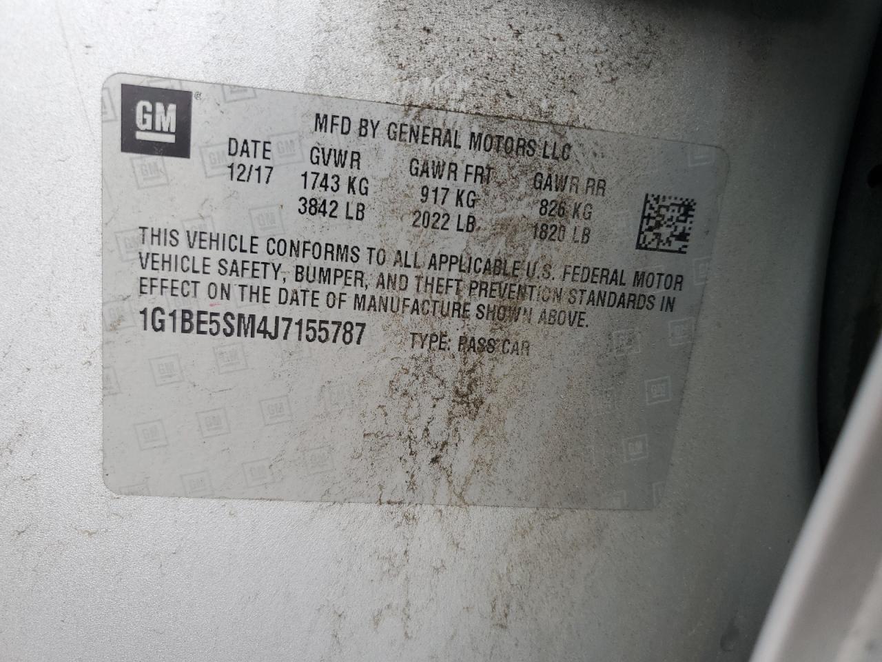 2018 Chevrolet Cruze Lt VIN: 1G1BE5SM4J7155787 Lot: 85093445