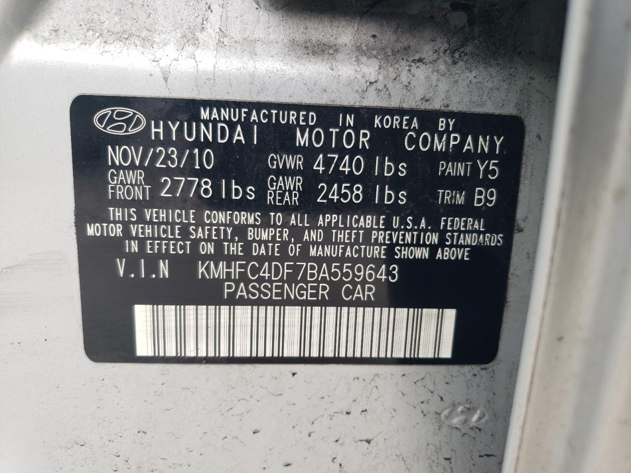 2011 Hyundai Azera Gls VIN: KMHFC4DF7BA559643 Lot: 54475075