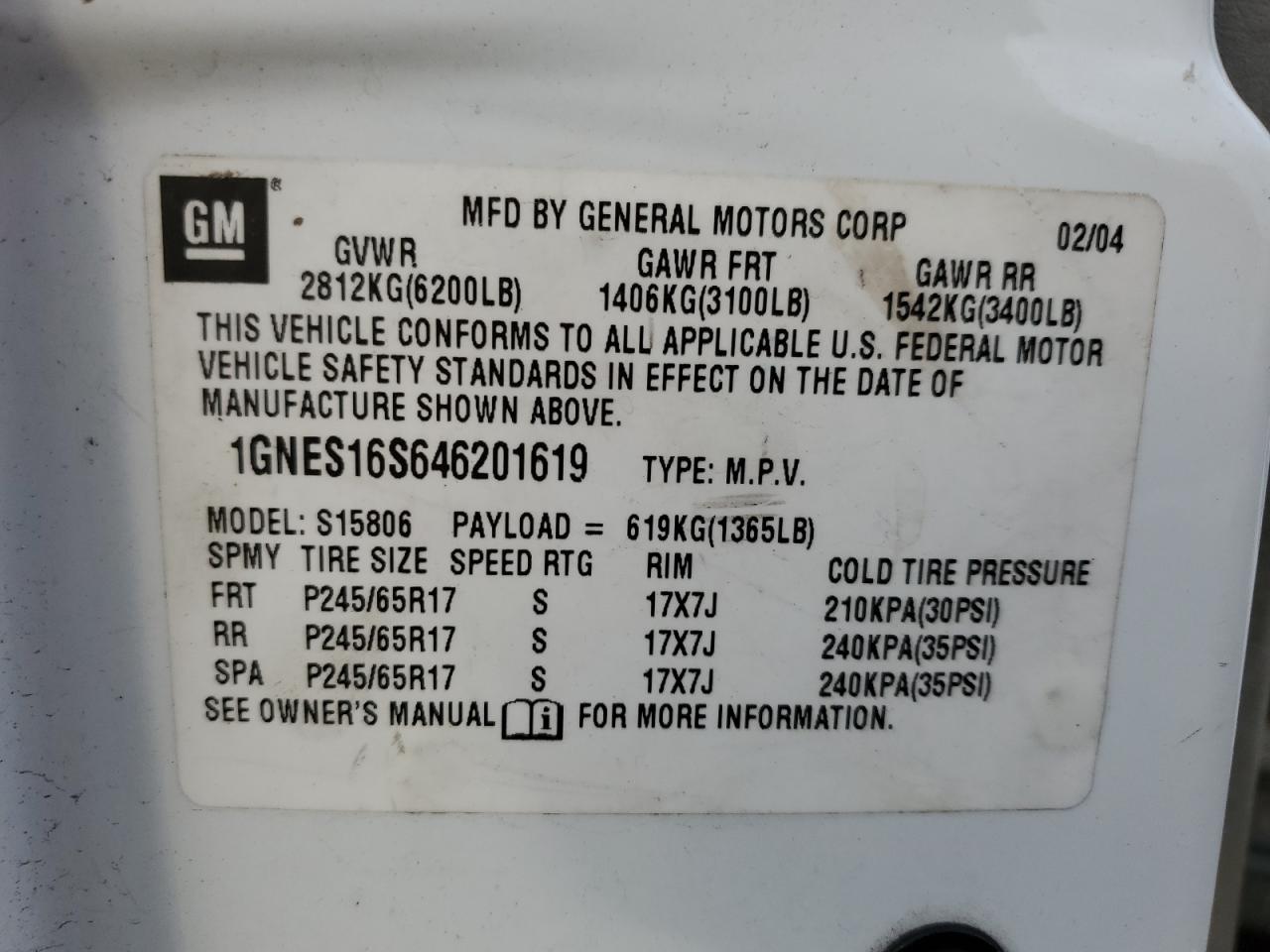 2004 Chevrolet Trailblazer Ext Ls VIN: 1GNES16S646201619 Lot: 51625785