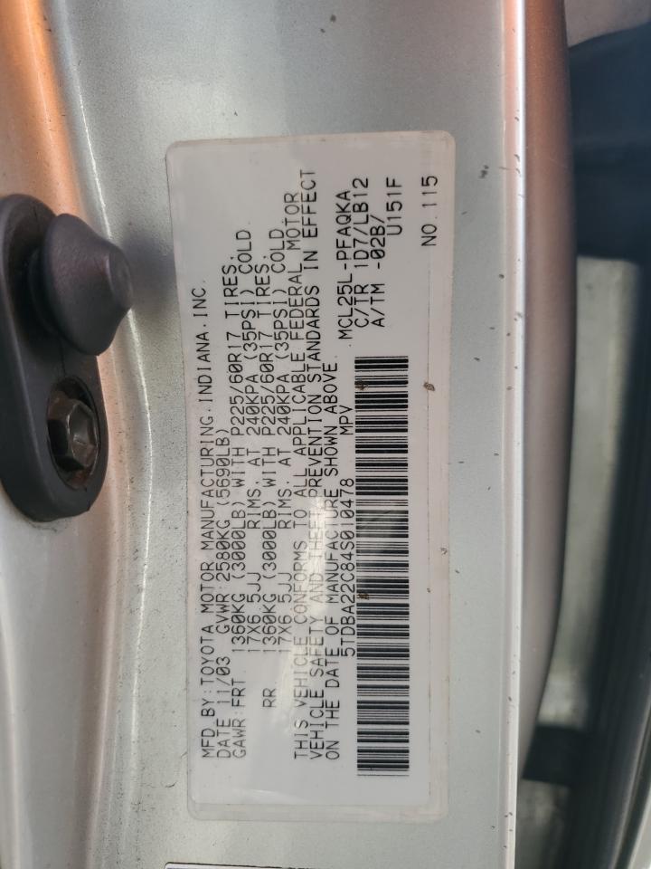 2004 Toyota Sienna Xle VIN: 5TDBA22C84S010478 Lot: 55349495