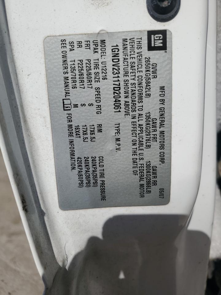 2007 Chevrolet Uplander Ls VIN: 1GNDV23117D204061 Lot: 55289055