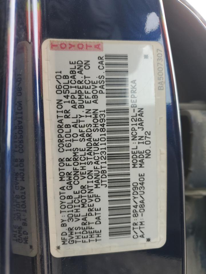 2001 Toyota Echo VIN: JTDBT123110184931 Lot: 52758615