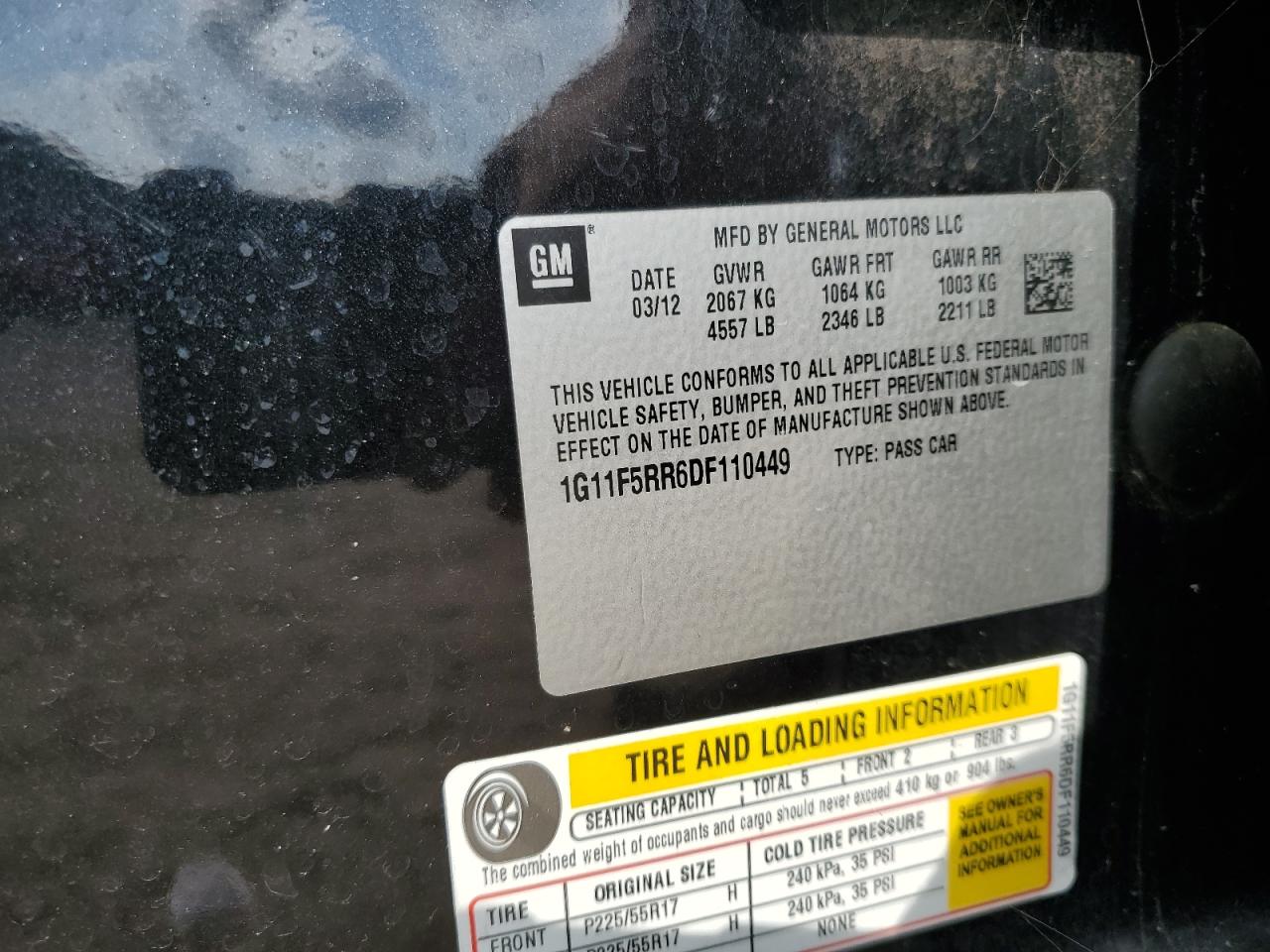 2013 Chevrolet Malibu 2Lt VIN: 1G11F5RR6DF110449 Lot: 52782325