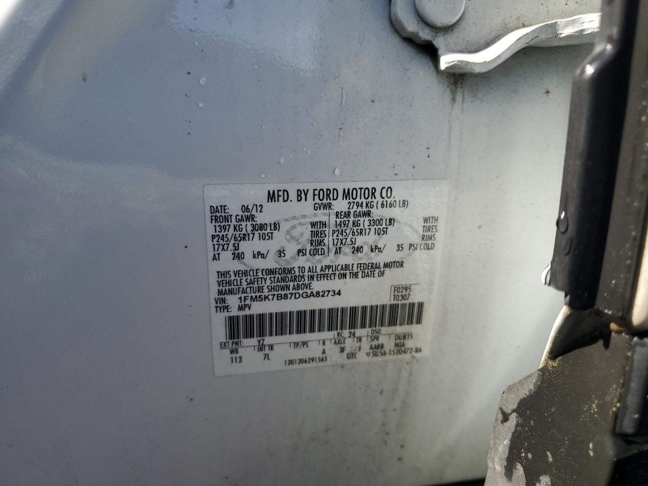 2013 Ford Explorer VIN: 1FM5K7B87DGA82734 Lot: 52933555