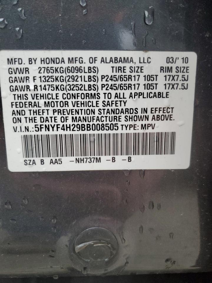 2011 Honda Pilot Lx VIN: 5FNYS4H29BB008565 Lot: 51809915