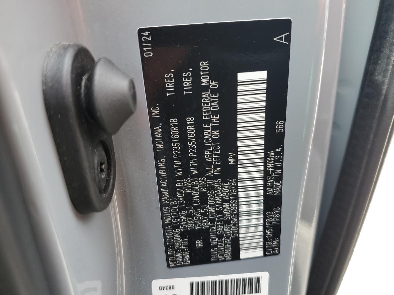 2024 Toyota Sienna Xse VIN: 5TDCSKFC8RS119784 Lot: 54167305