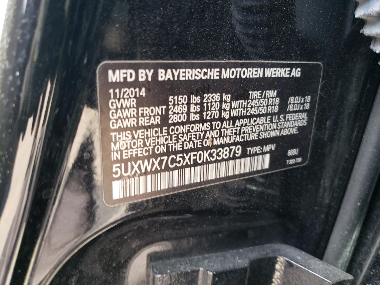 5UXWX7C5XF0K33879 2015 BMW X3 xDrive35I